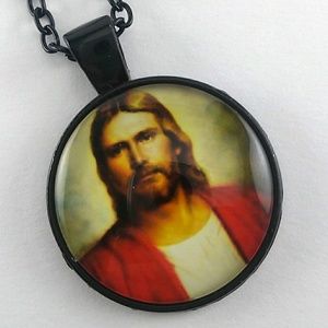 Jesus Christ Photo Image Black Necklace
